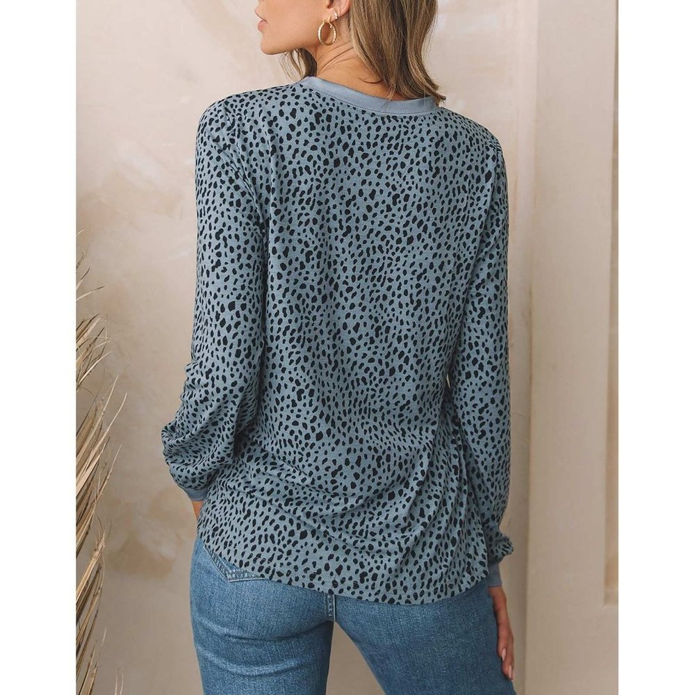 Animal Spotted Print Round Neck Long Sleeve Top X LARGE  (4411) - Picture 9 of 10
